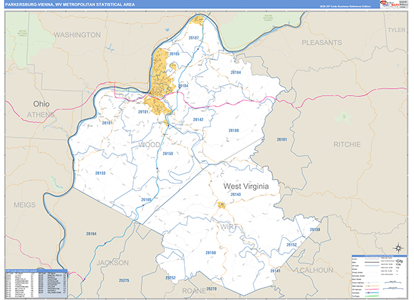 Parkersburg-Vienna Metro Area Wall Map